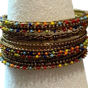 Boho Beaded Bangle Bracelet Set Women Multicolor Gold‎ Tone Stack Layer